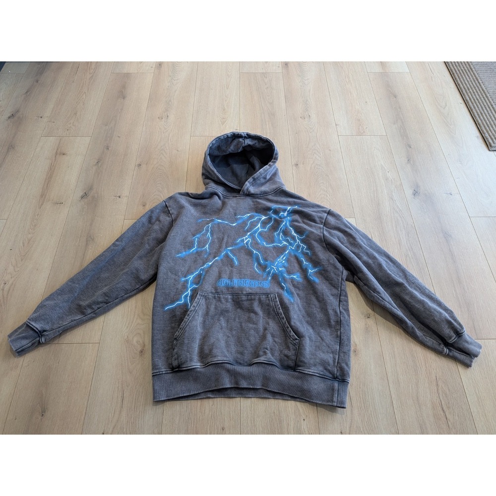 Aelfric Eden Washed Lightning Print‎ Hoodie XS X-Small Oversized Distressed Gray